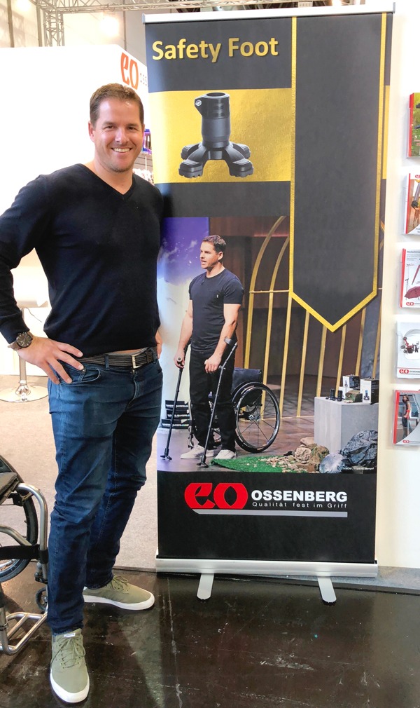 Patrick Mayer from "Die Höhle der Löwen" in front of his SAFETYFOOT at the booth of Ossenberg GmbH