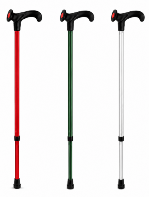 Light metal walking stick with anatomical grip with soft-touch surface